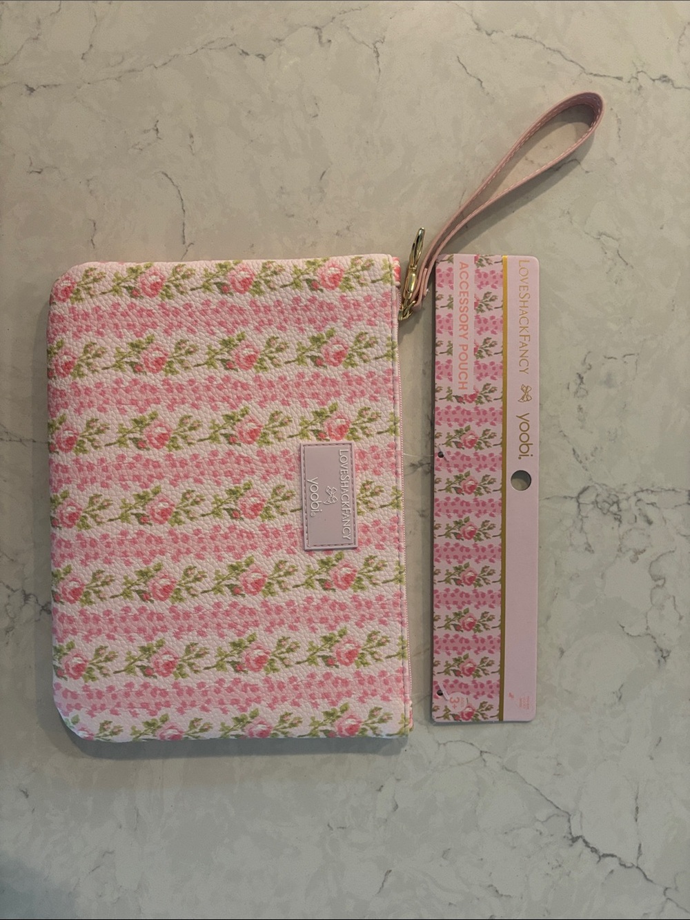 LoveShackFancy Pink Floral Zip Wristlet Pouch